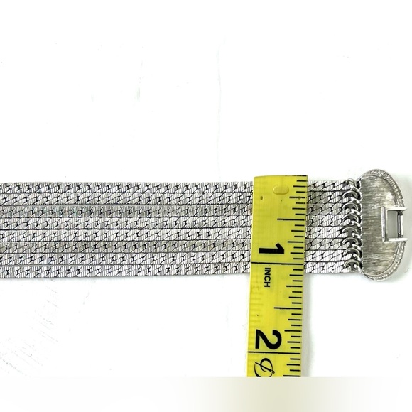 Vintge Monet Silver Tone Multi Strand Textured Chunky Bracelet With Safety Chain - Picture 5 of 6